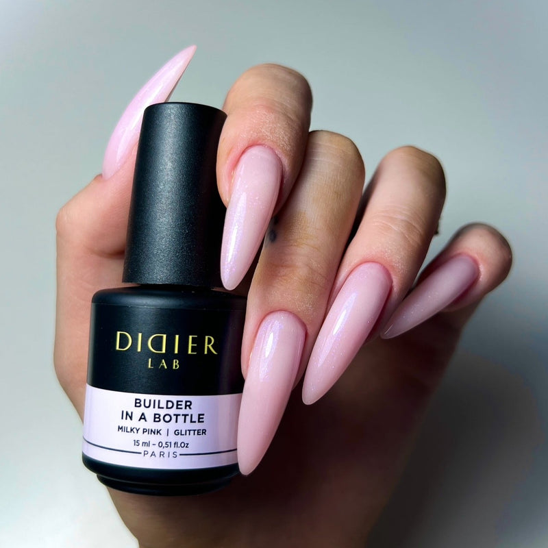 "Didier Lab" Builder Gel in a bottle, Milky Pink Glitter, 15ml